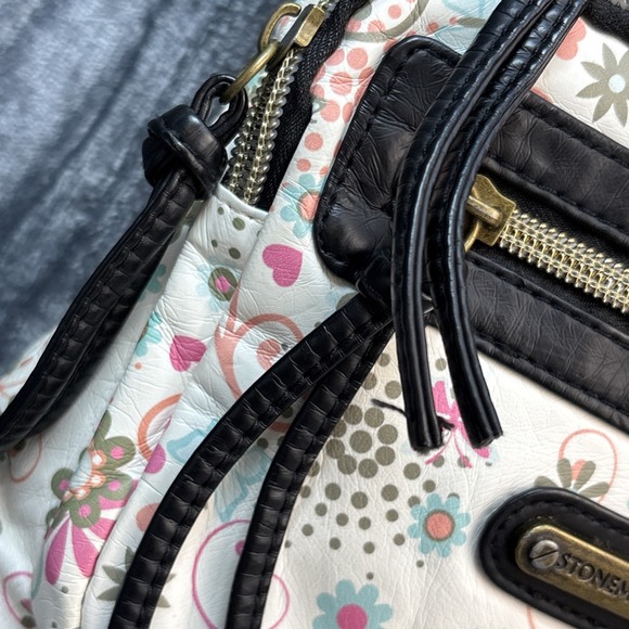 Stone Mountain Floral Faux Leather Crossbody Bag Purse Pink White Black Boho Y2k - Picture 3 of 16